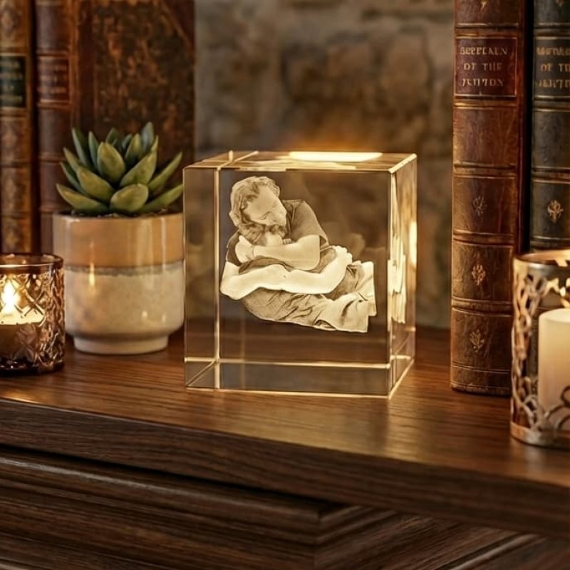 Unique 2D photo engraving on crystal