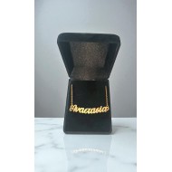 Bress name , laser cut with golden plated chain