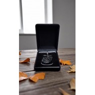 Handmade stainless steel pendant with the engraved phrase "Family First"
