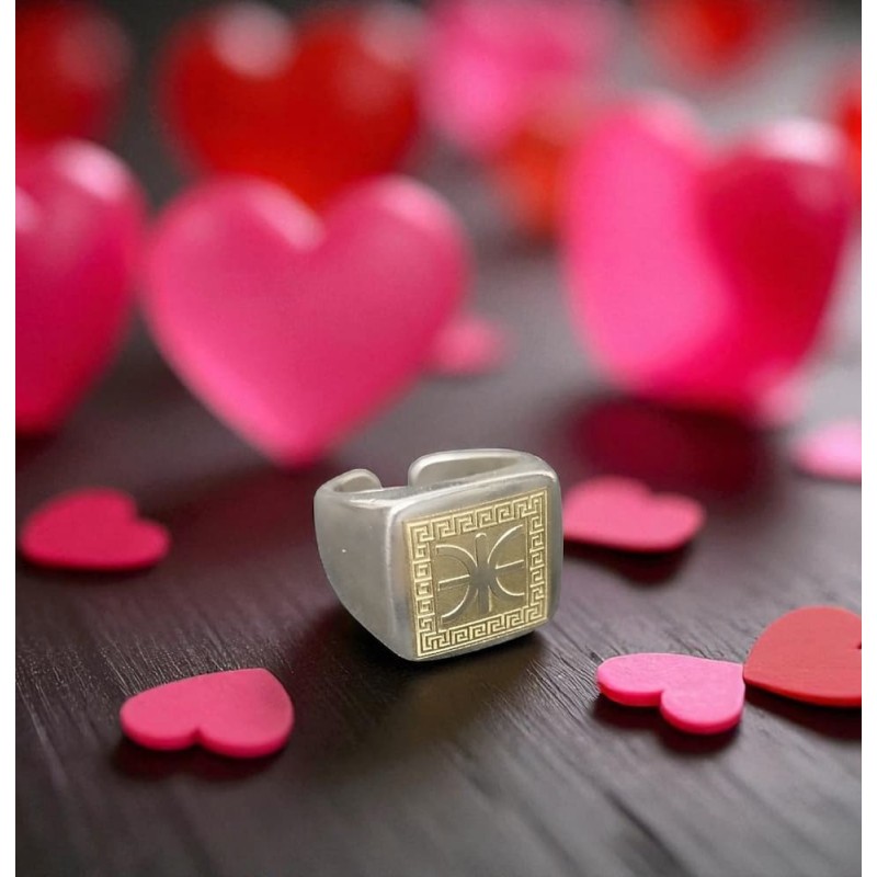Greek Symbol Ring – Delphic E Meander | WoodSweetWood Silver-plated ring with Delphic E and meander border – WoodSweetWood