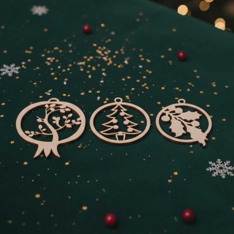 Wooden Christmas crafts (set of 3 pcs) Christmas ornament by birch wood Wooden Christmas crafts (set of 3 pcs) by birch wood