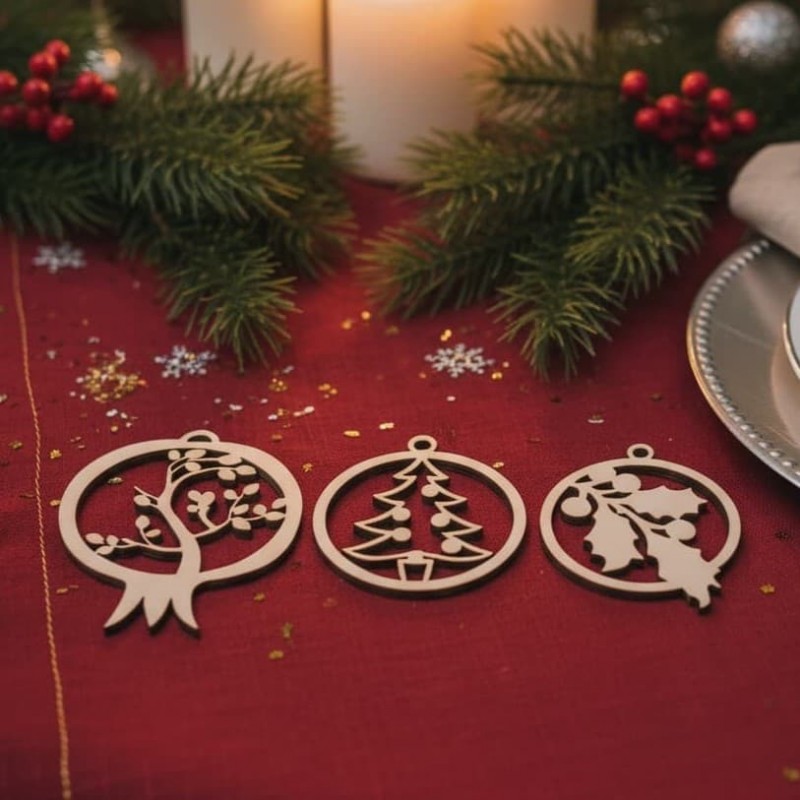 Wooden Christmas crafts (set of 3 pcs) Christmas ornament by birch wood Wooden Christmas crafts (set of 3 pcs) by birch wood