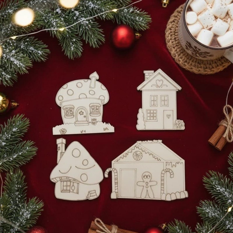 Wooden christmas crafts (set of 4 pcs) No1 by birch wood
