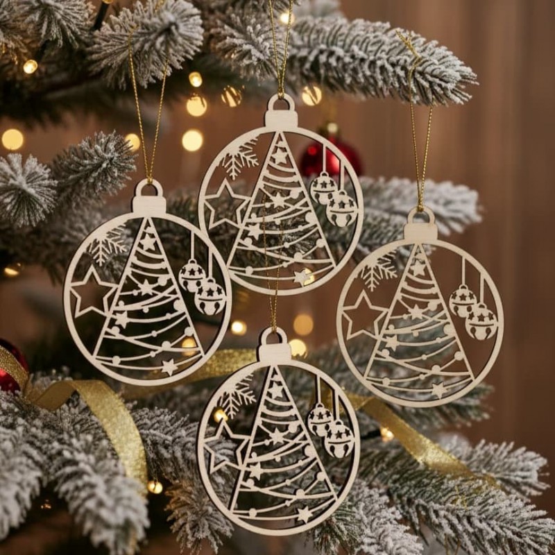Wooden Christmas (set of 4 pcs) No3 ornament by birch Wooden Christmas crafts (set of 4 pcs) No3 by birch wood