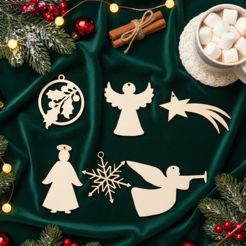 Wooden christmas crafts (set of 6 pcs) No2 by birch wood