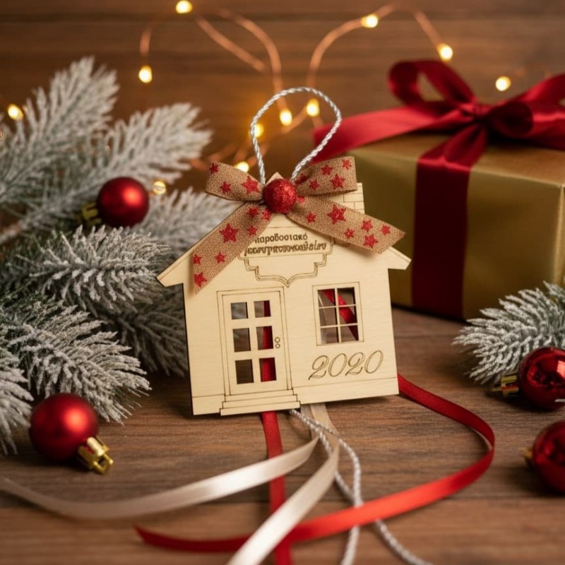 Wooden house ornament decorated by birch wood
