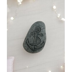 Hand-Engraved Stone with Anchor – Symbol of Stability & Protection