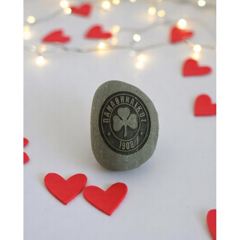 3cm stone engraved with Panathinaikos logo – collectible handmade keepsake Handmade stone with Panathinaikos emblem – small but special fan keepsake