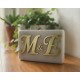 Marble favor box with monogram on plexiglass