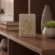 Marble element with gold plexyglass with engraved image of Saint Marble favor box with engraved Saint image