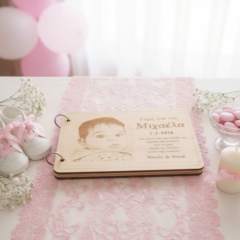 book of wishes by wood for wedding or baptism with photo of your choice Wooden wishes book