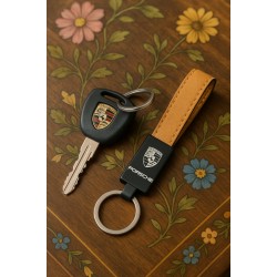 KEYCHAIN ORANGE LEATHER .. WITH ENGRAVE