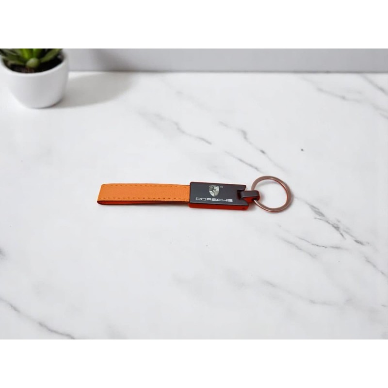 KEYCHAIN ORANGE LEATHER .. WITH ENGRAVE