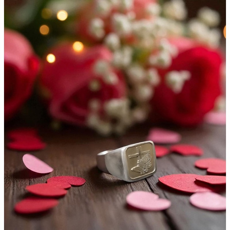 Antique silver ring 999° with prayer and cross engraving – WoodSweetWood