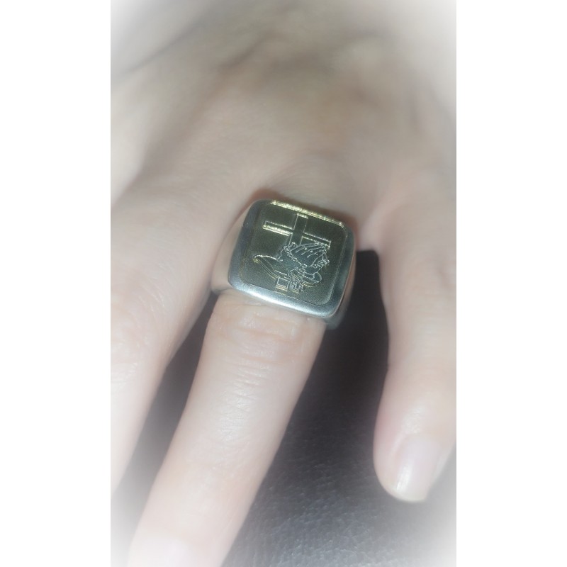 Antique silver ring 999° with prayer and cross engraving – WoodSweetWood