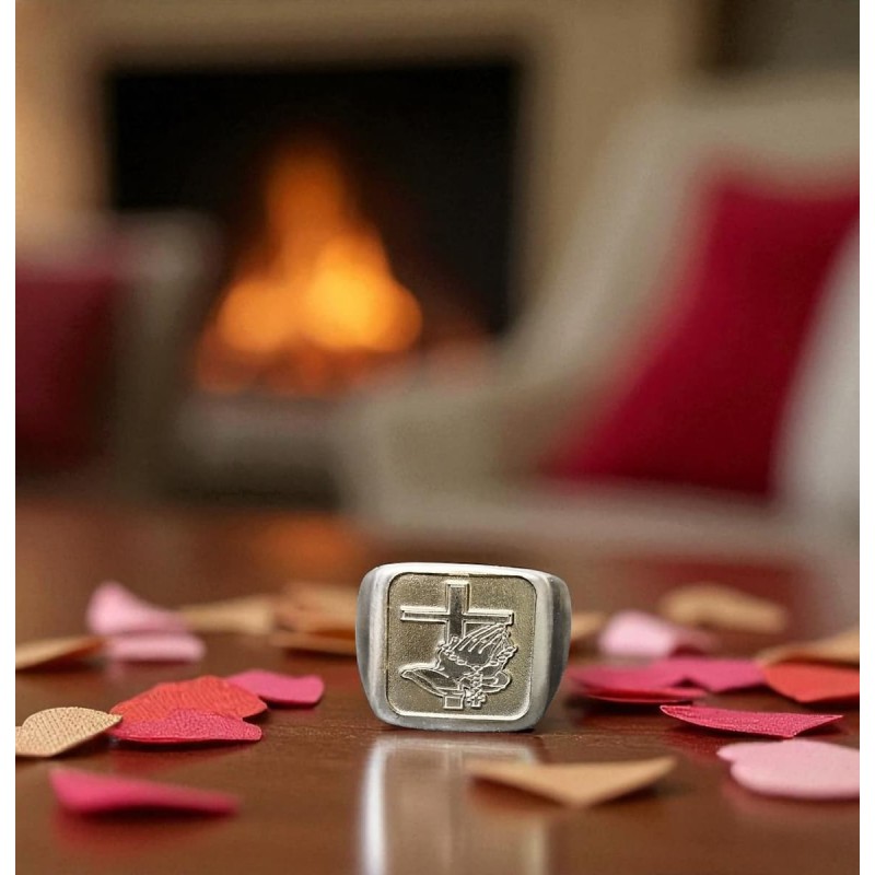 Antique silver ring 999° with prayer and cross engraving – WoodSweetWood
