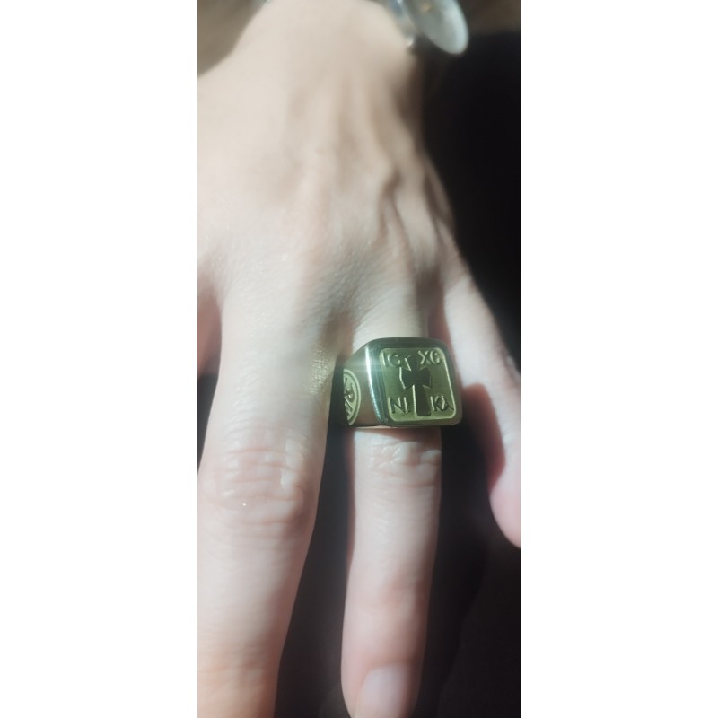 Bronze IC XC NIKA Ring with ARCHON Symbol – WoodSweetWood Handcrafted bronze ring with IC XC NIKA and ARCHON engraving