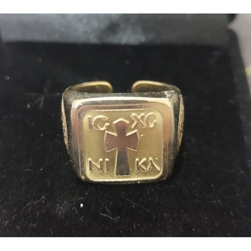 Bronze IC XC NIKA Ring with ARCHON Symbol – WoodSweetWood Handcrafted bronze ring with IC XC NIKA and ARCHON engraving