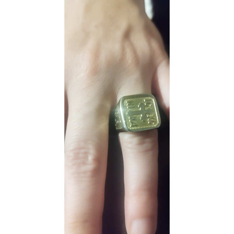 Cross and Decorative Motif Bronze Ring – WoodSweetWood Gold plated bronze ring with cross and decorative side engravings – WoodSweetWood