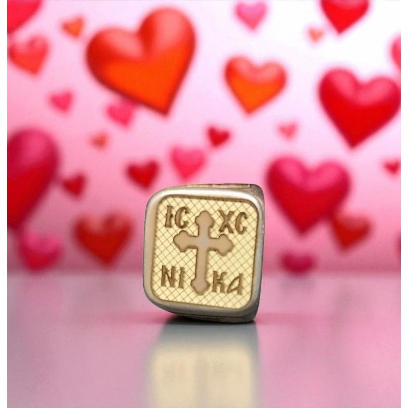 Cross and Decorative Motif Bronze Ring – WoodSweetWood Gold plated bronze ring with cross and decorative side engravings – WoodSweetWood