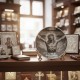 Engrave image of Jesus on a ceramic plate with wooden base Image of Jesus on ceramic plate