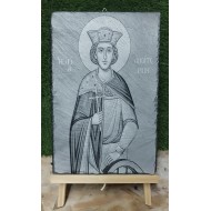Saint Aikaterini, black slate engrave