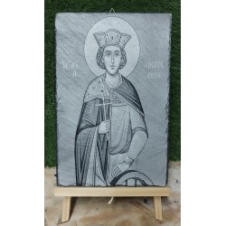 Saint Aikaterini, black slate engrave