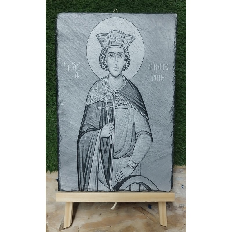 Saint Aikaterini, black slate engrave