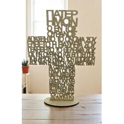 Wooden "Our Father" Full Prayer in Cross Shape with Base