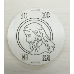 Wooden plate stencil with Jesus to use on memory cakes