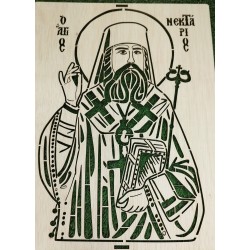 Wooden plate with image of Agios Nektarios