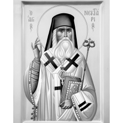 Wooden plate with image of Agios Nektarios