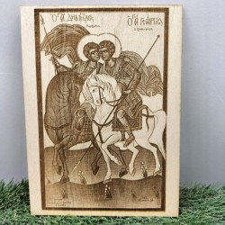 Agios Georgios and Agios Dimitrios  wooden engraved image