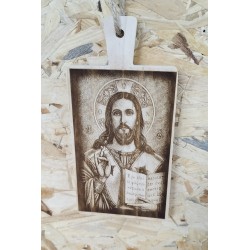 Jesus Christ image on cutting board