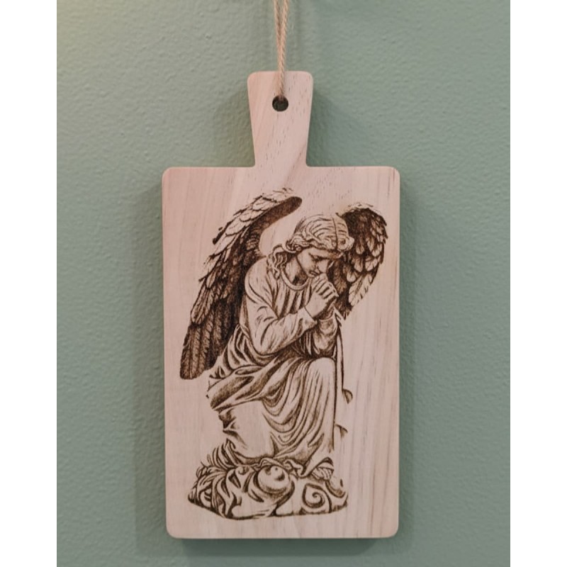 Angel praying  wooden photo engrave-dedication on wood