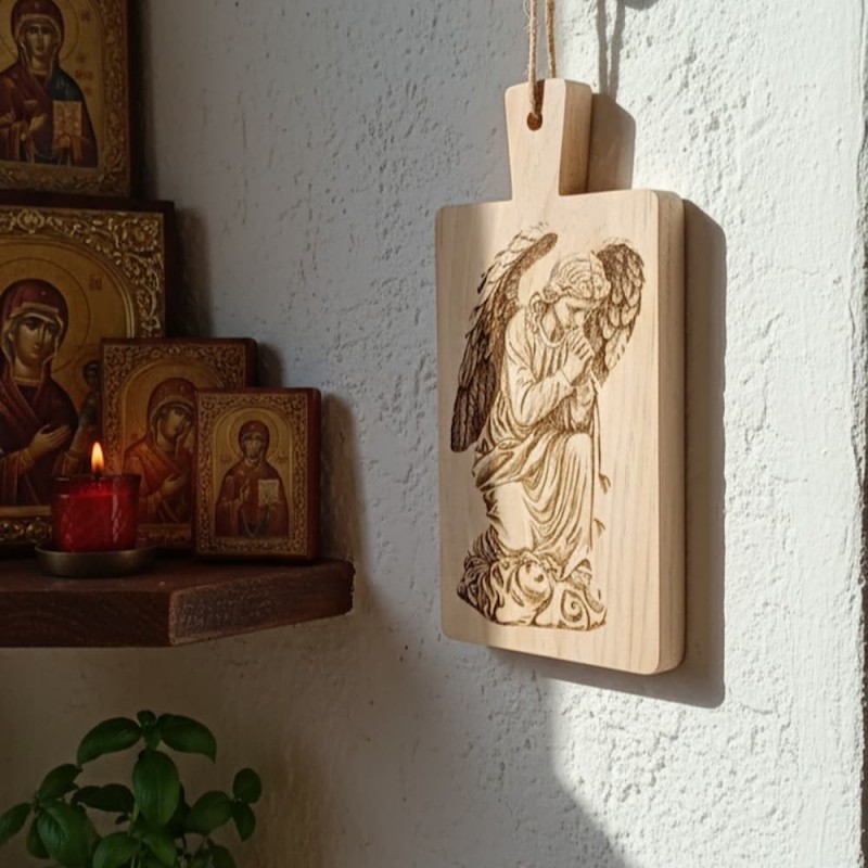 Angel praying  wooden photo engrave-dedication on wood