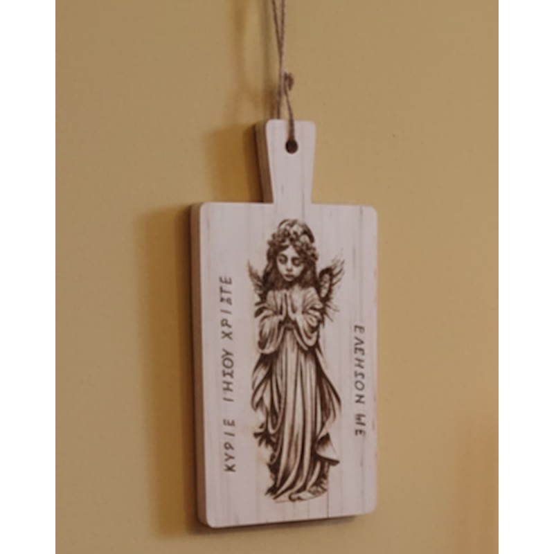 Angel praying  wooden photo engrave-dedication on wood
