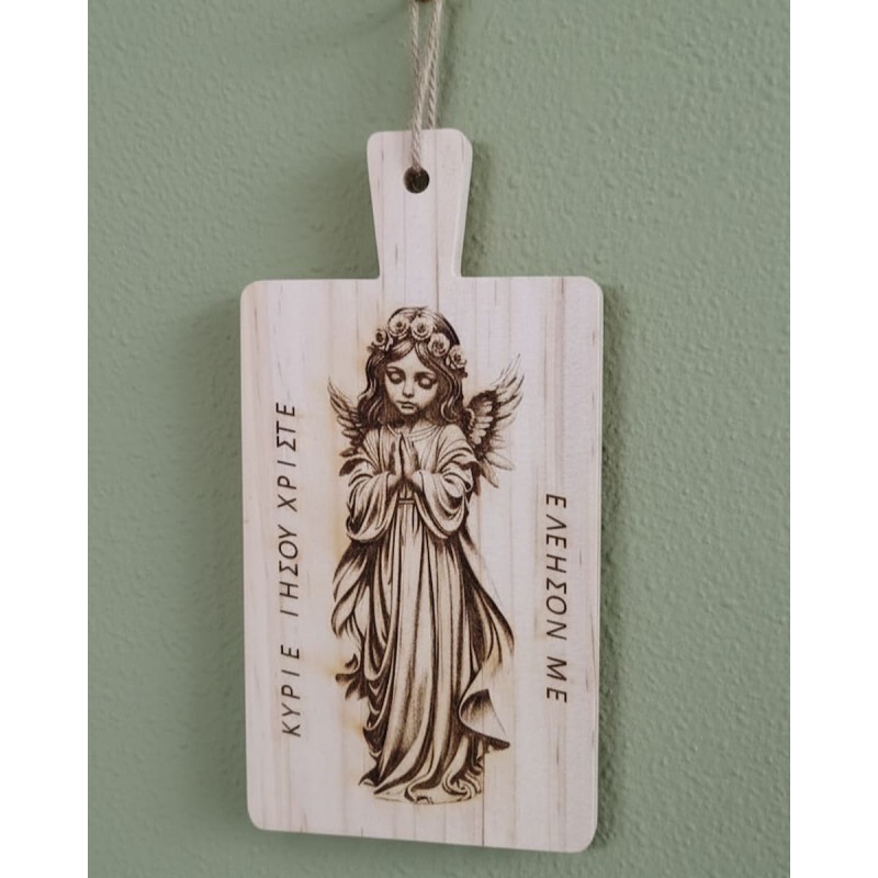 Angel praying  wooden photo engrave-dedication on wood