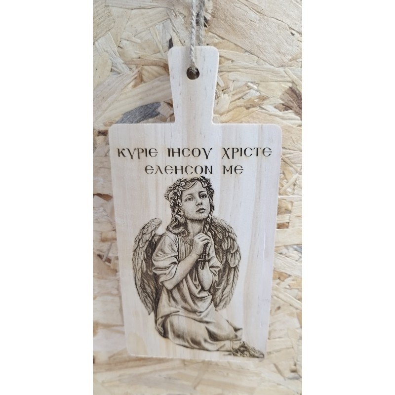 Angel praying  wooden photo engrave-dedication on wood