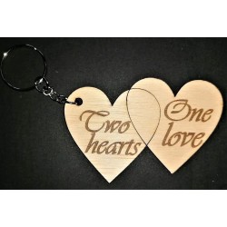 Keychain wood ''two hearts in one ''