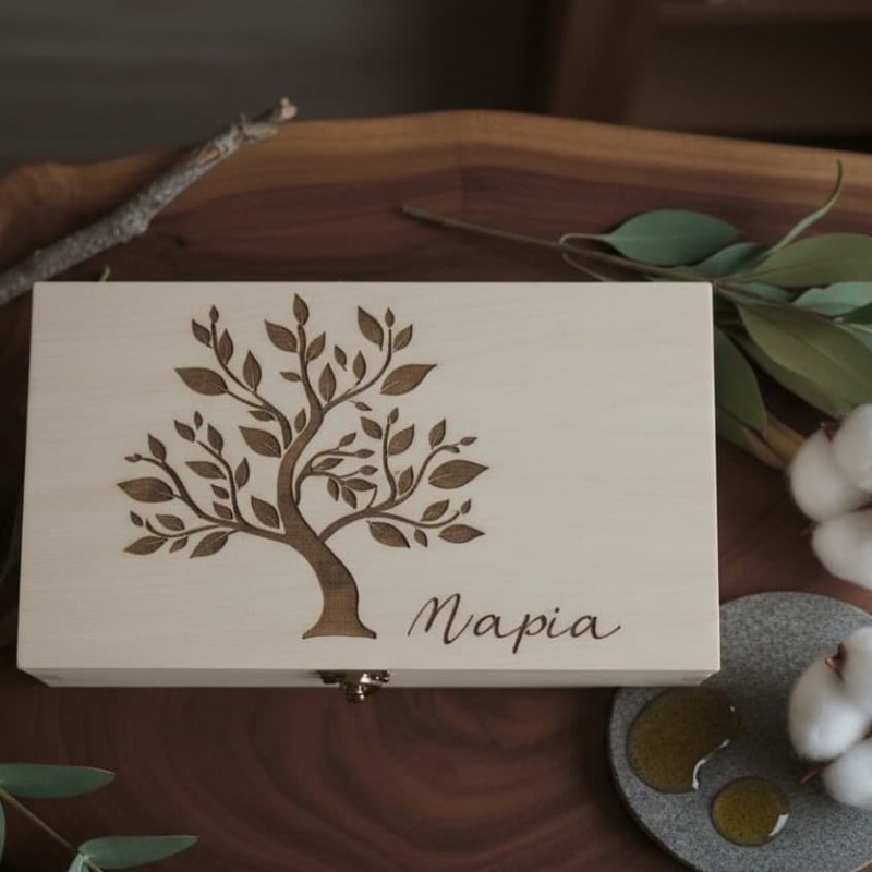 wooden box tree of life and name