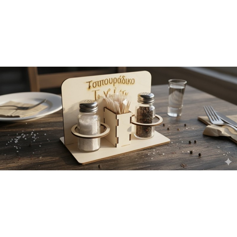 wooden birch holder salt pepper and napkins with engrave Wooden holder for salt pepper and napinks with engrave