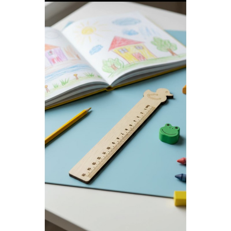 Wooden rulers with duck by birch wood 