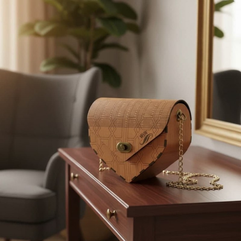 WOODEN BAG HEART TABAC middle size