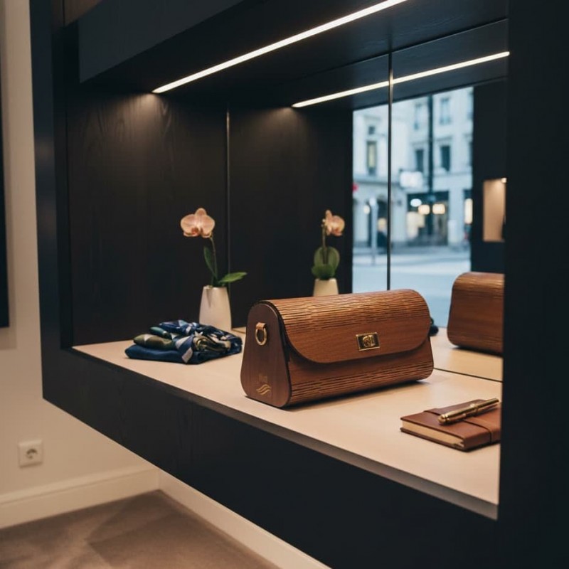 Wooden bag MINOR BROWN μικρο μέγεθος καφε χρώμα WOODEN BAG MINOR BROWN