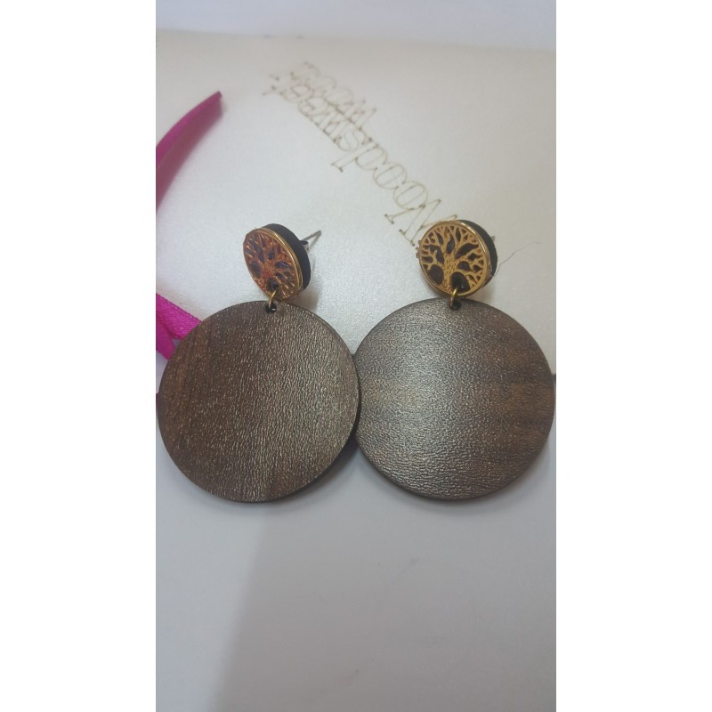 Wooden earrings tree-of -life, dark wood, touristic stores, gifts, greece Wooden earrings